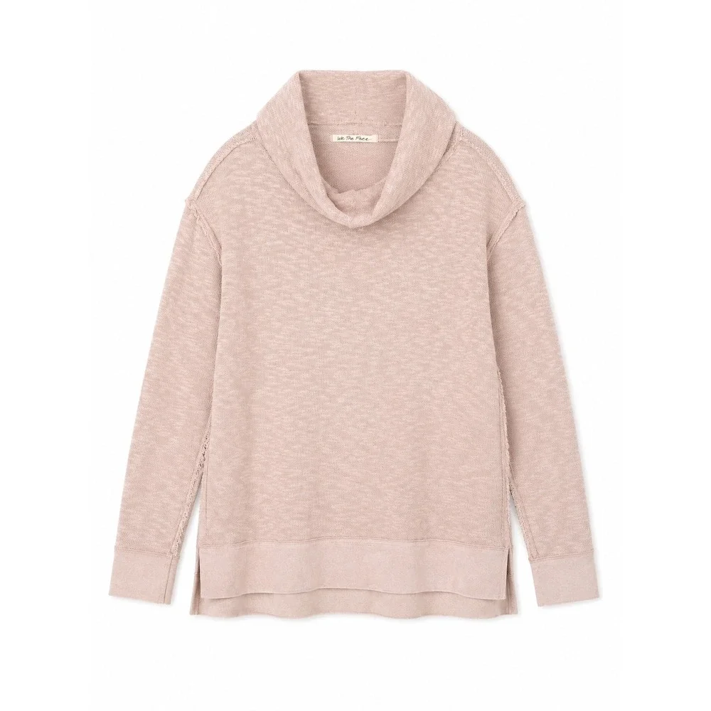 Free People We The Free Ottoman Slouchy Tunic Cowl Neck Sweater Pink Large NWT